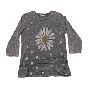 Jess & Jane Shirt Womens Size Large Grey Floral Print 3/4 Sleeve Tunic Top USA